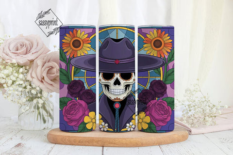 Stained Glass Sugar Skull 20oz Tumbler Sublimation sassyprint 