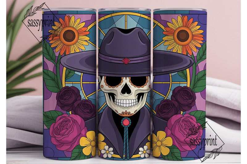 Stained Glass Sugar Skull 20oz Tumbler Sublimation sassyprint 