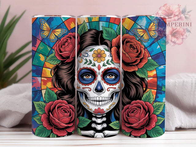 Stained Glass Sugar Skull Tumbler, Halloween Skull Cup, Day Of The Dead Mug, Gothic Holiday Drinkware, Sugar Skull Art Wrap, Spooky Colorful Tumbler, Dia De Los Muertos Gift Sublimation Li Zamperini 