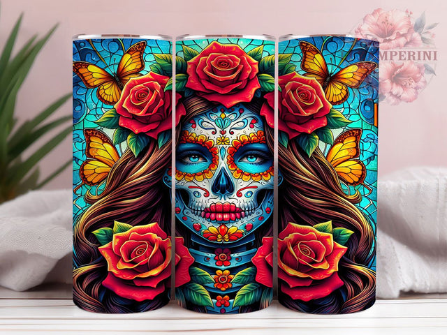Stained Glass Sugar Skull Tumbler, Halloween Skull Cup, Day Of The Dead Mug, Gothic Holiday Drinkware, Sugar Skull Art Wrap, Spooky Colorful Tumbler, Dia De Los Muertos Gift Sublimation Li Zamperini 