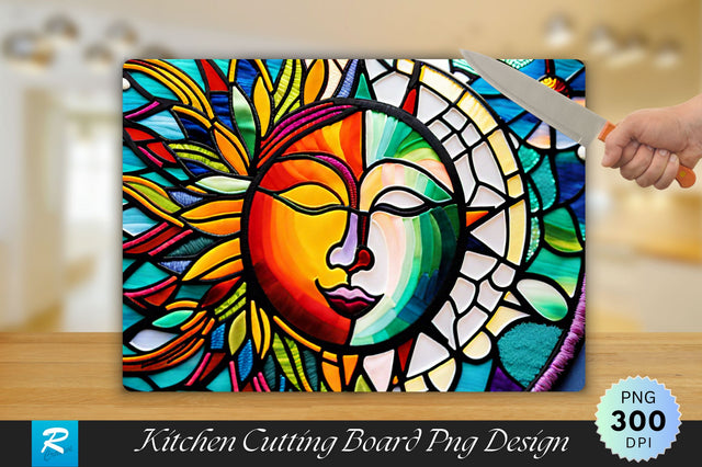 Stained Glass Sun Moon Cutting Board Sublimation Regulrcrative 