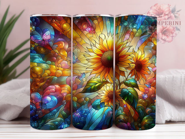 Stained Glass Sunflower 20oz Tumbler Wrap PNG, Sunflower Tumbler Png, Straight & Tapered Tumbler Wrap, Instant Digital Download Sublimation Li Zamperini 