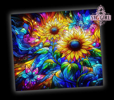 Stained Glass Sunflower 20oz Tumbler Wrap Sublimation Design, Straight Tapered Tumbler Wrap, Sunflower Tumbler Png, Instant Digital Download Sublimation SvggirlplusArt 