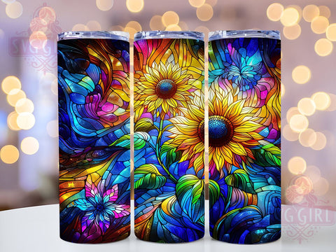 Stained Glass Sunflower 20oz Tumbler Wrap Sublimation Design, Straight Tapered Tumbler Wrap, Sunflower Tumbler Png, Instant Digital Download Sublimation SvggirlplusArt 