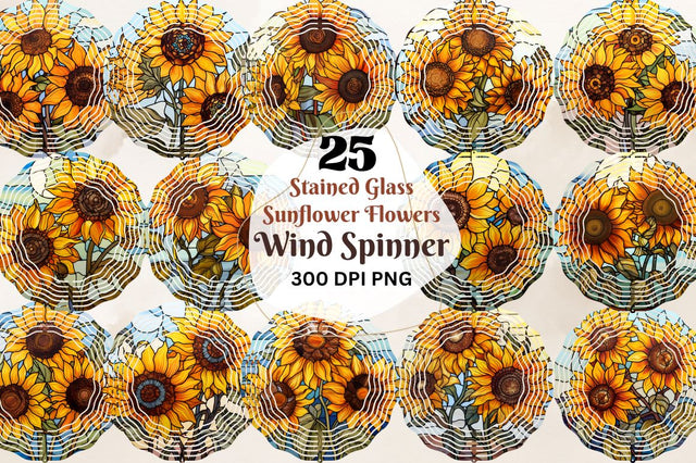 Stained Glass Sunflower Flowers Wind Spinner Sublimation Bundle Sublimation Regulrcrative 