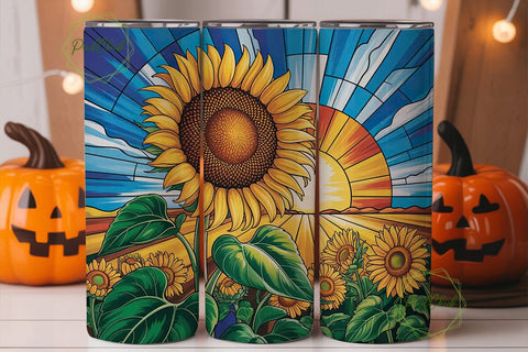 Stained Glass Sunflower Tumbler Wrap Sublimation PixelChick 