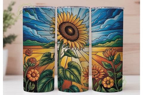 Stained Glass Sunflower Tumbler Wrap Sublimation PixelChick 