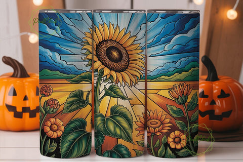 Stained Glass Sunflower Tumbler Wrap Sublimation PixelChick 