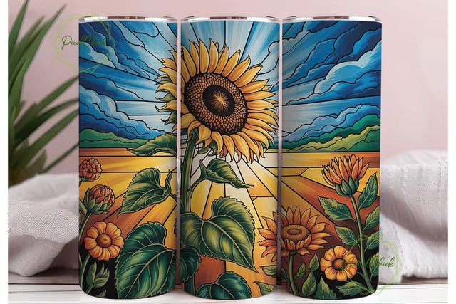 Stained Glass Sunflower Tumbler Wrap Sublimation PixelChick 