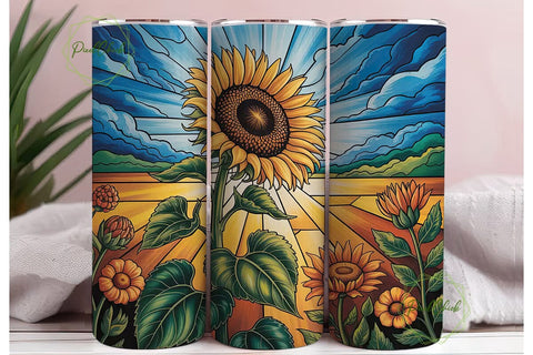 Stained Glass Sunflower Tumbler Wrap Sublimation PixelChick 