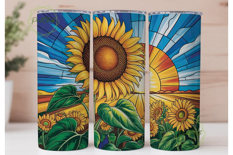 Stained Glass Sunflower Tumbler Wrap Sublimation PixelChick 