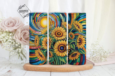 Stained Glass Sunflowers 20oz Tumbler Sublimation sassyprint 