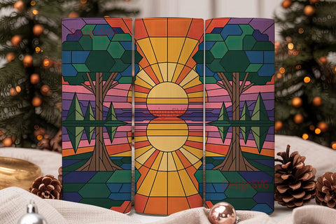 Stained Glass Sunset 20oz Tumbler Wrap Sublimation DesignSVG 