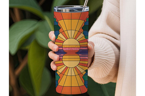 Stained Glass Sunset 20oz Tumbler Wrap Sublimation DesignSVG 