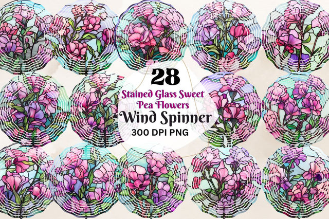 Stained Glass Sweet Pea Flowers Wind Spinner Bundle Sublimation Regulrcrative 