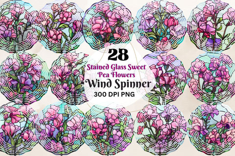 Stained Glass Sweet Pea Flowers Wind Spinner Bundle Sublimation Regulrcrative 