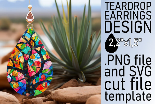 Stained Glass Teardrop Earrings Colorful Tree Design Sublimation afrosvg 