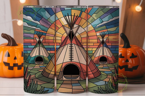 Stained Glass Teepee 20oz Tumbler Wrap Sublimation PixelChick 