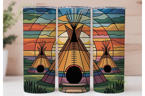 Stained Glass Teepee 20oz Tumbler Wrap Sublimation PixelChick 