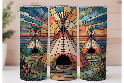 Stained Glass Teepee 20oz Tumbler Wrap Sublimation PixelChick 