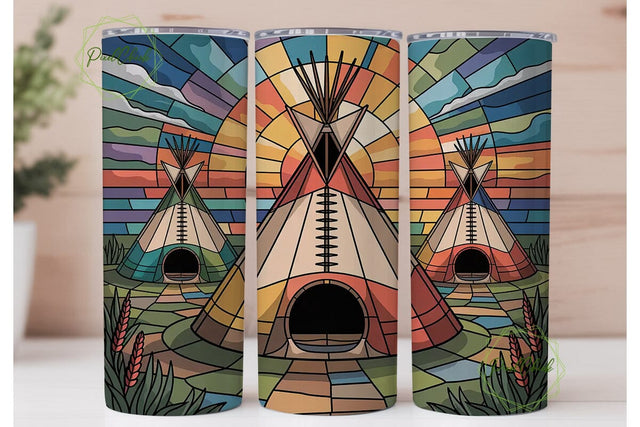 Stained Glass Teepee 20oz Tumbler Wrap Sublimation PixelChick 