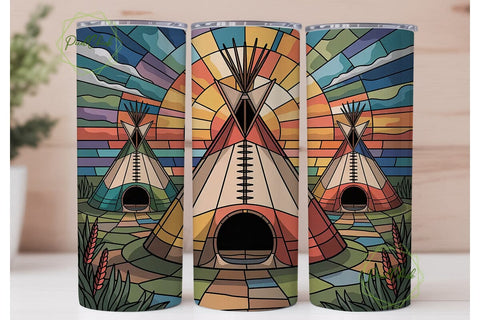 Stained Glass Teepee 20oz Tumbler Wrap Sublimation PixelChick 