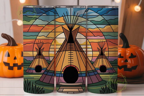 Stained Glass Teepee 20oz Tumbler Wrap Sublimation PixelChick 