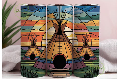 Stained Glass Teepee 20oz Tumbler Wrap Sublimation PixelChick 