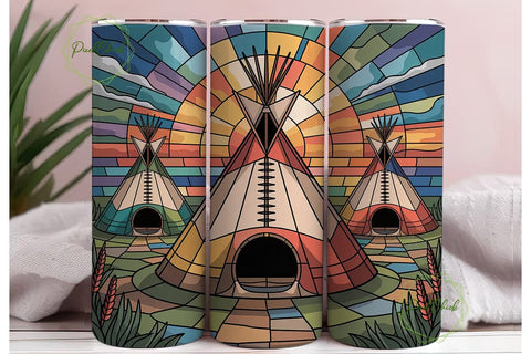 Stained Glass Teepee 20oz Tumbler Wrap Sublimation PixelChick 