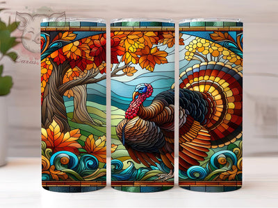 Stained Glass Thanksgiving Turkey Tumbler, Stained Glass Wrap, Autumn Sublimation PNG, Holiday Tumbler Design, Rustic Farmhouse Style, 20oz Tumbler Sublimation, Fall Harvest Aesthetic Sublimation Lara' s Designs 