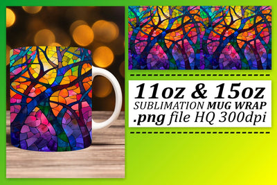 Stained Glass Tree 11oz/15oz Colorful Wrap Mug Sublimation Sublimation afrosvg 