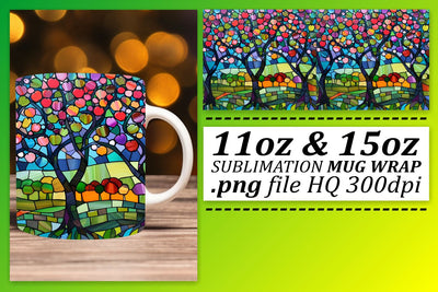 Stained Glass Tree 11oz/15oz Mug Wrap Colorful Art Sublimation afrosvg 