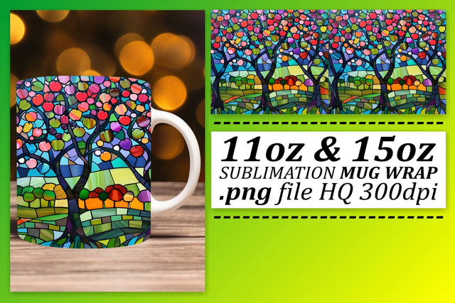 Stained Glass Tree 11oz/15oz Mug Wrap Colorful Art Sublimation afrosvg 
