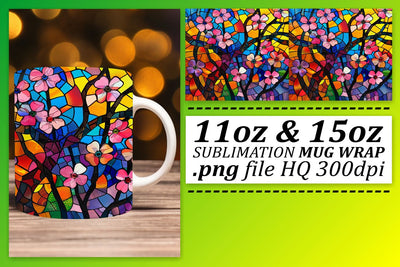 Stained Glass Tree 11oz/15oz Mug Wrap Colorful Design Sublimation afrosvg 