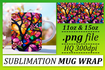 Stained Glass Tree 11oz/15oz Mug Wrap Colorful Design Sublimation afrosvg 