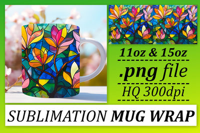 Stained Glass Tree 11oz/15oz Mug Wrap Colorful Sublimation Sublimation afrosvg 