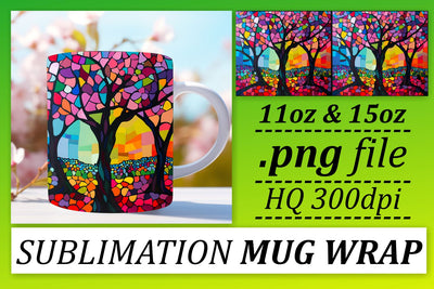 Stained Glass Tree 11oz/15oz Mug Wrap Colorful Sublimation Sublimation afrosvg 