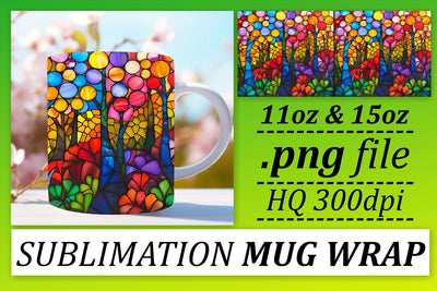 Stained Glass Tree 11oz/15oz Wrap Colorful Mug Design Sublimation afrosvg 