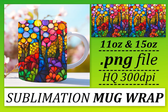 Stained Glass Tree 11oz/15oz Wrap Colorful Mug Design Sublimation afrosvg 