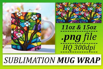 Stained Glass Tree 11oz/15oz Wrap Mug Colorful Sublimation Sublimation afrosvg 
