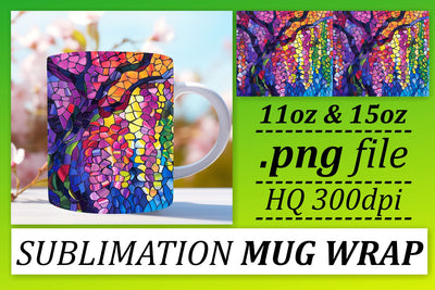 Stained Glass Tree 11oz/15oz Wrap Mug Colorful Sublimation Sublimation afrosvg 