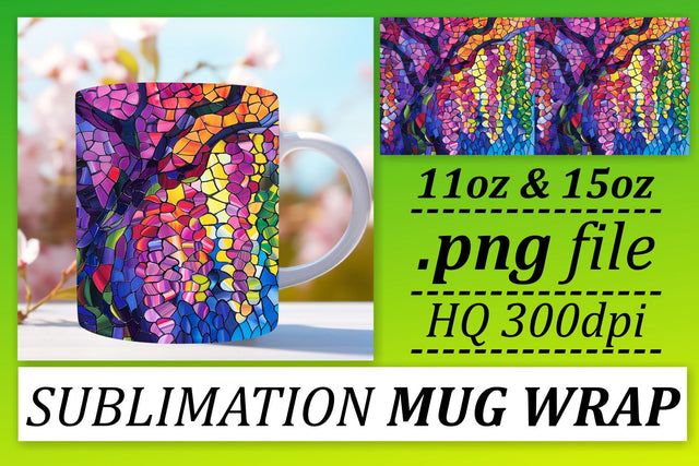Stained Glass Tree 11oz/15oz Wrap Mug Colorful Sublimation Sublimation afrosvg 
