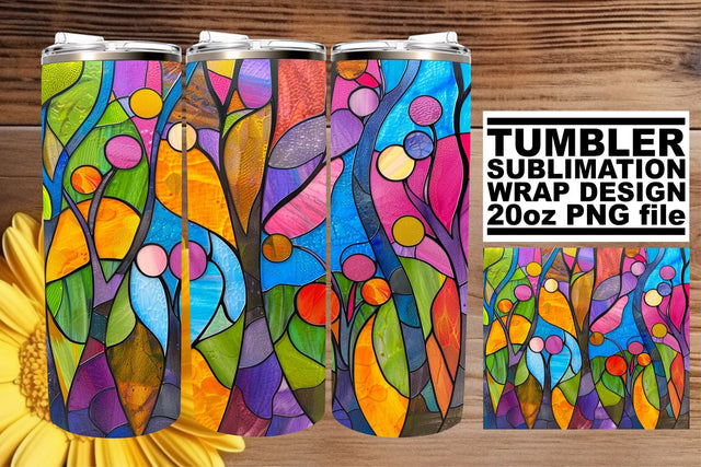 Stained Glass Tree 20oz Colorful Tumbler Wrap Design Sublimation afrosvg 