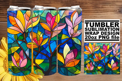Stained Glass Tree 20oz Colorful Tumbler Wrap Design Sublimation afrosvg 