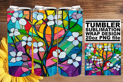 Stained Glass Tree 20oz Tumbler Wrap Colorful Art Sublimation afrosvg 