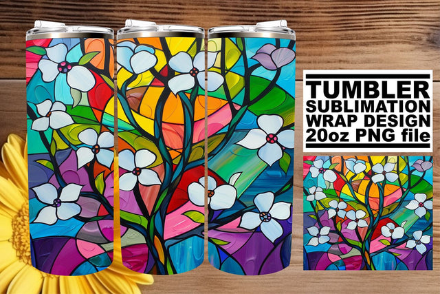 Stained Glass Tree 20oz Tumbler Wrap Colorful Art Sublimation afrosvg 