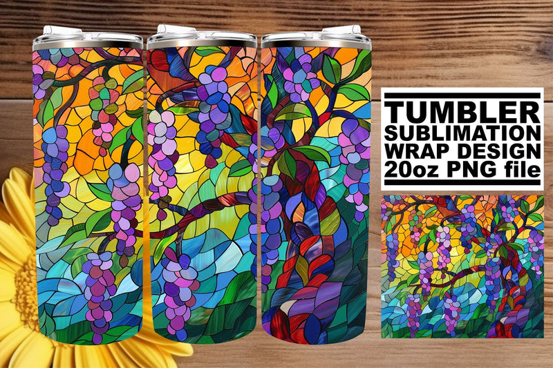 Stained Glass Tree 20oz Tumbler Wrap Colorful Art Sublimation afrosvg 