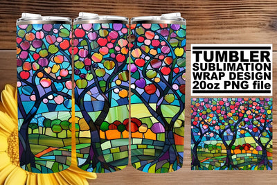 Stained Glass Tree 20oz Tumbler Wrap Colorful Design Sublimation afrosvg 
