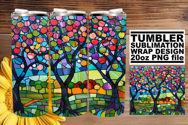 Stained Glass Tree 20oz Tumbler Wrap Colorful Design Sublimation afrosvg 
