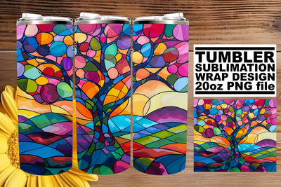 Stained Glass Tree 20oz Tumbler Wrap Colorful Sublimation Sublimation afrosvg 